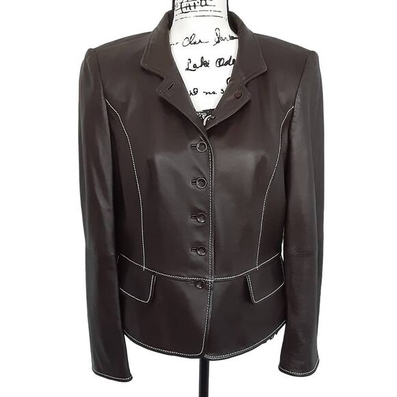 Ellen Tracy Saks Fifth Ave Chocolate Brown Genuine Leather Jacket Old Money - Picture 2 of 16